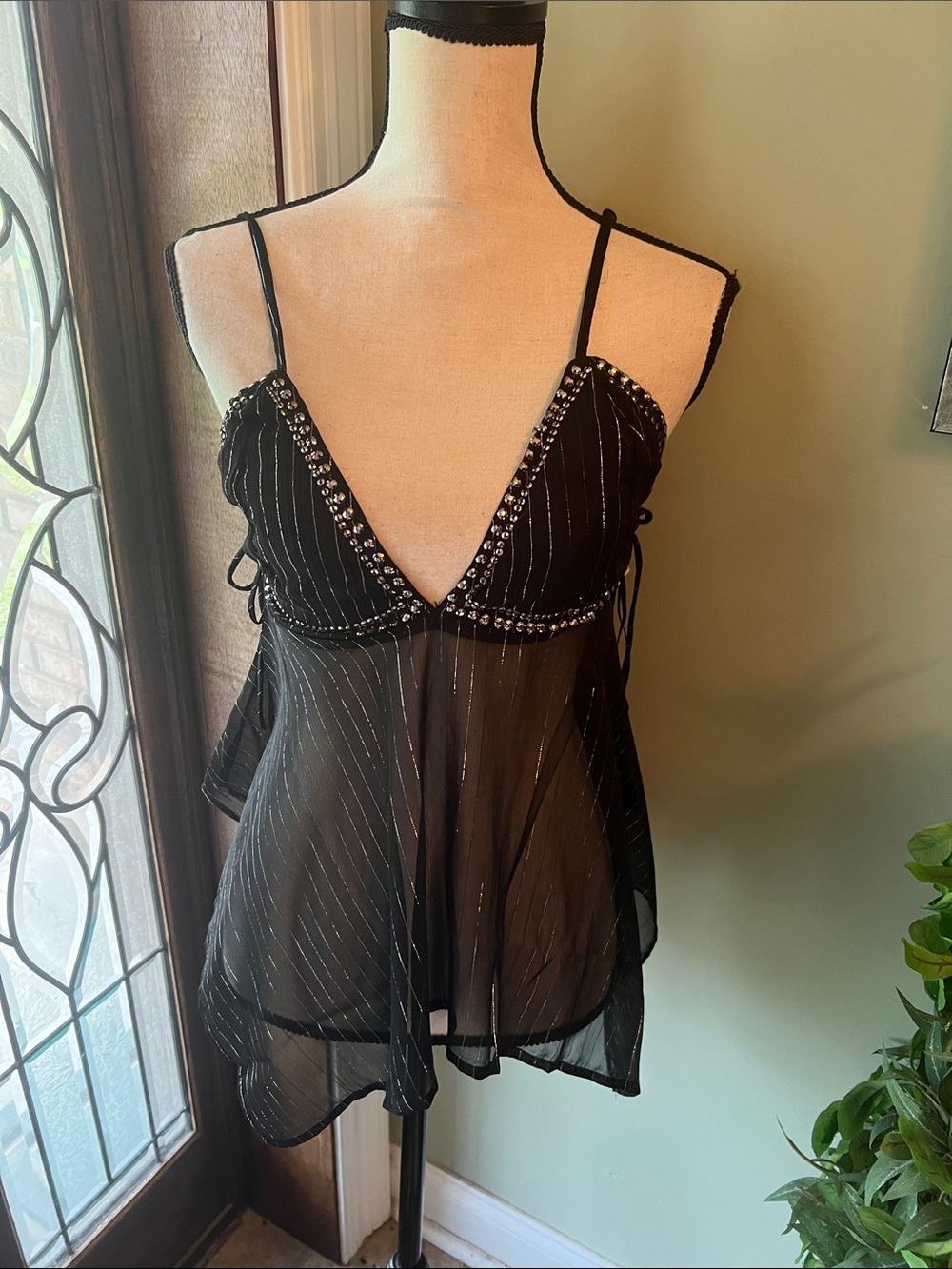 Live 4 Truth Black Sheer Beaded Strappy Chemise